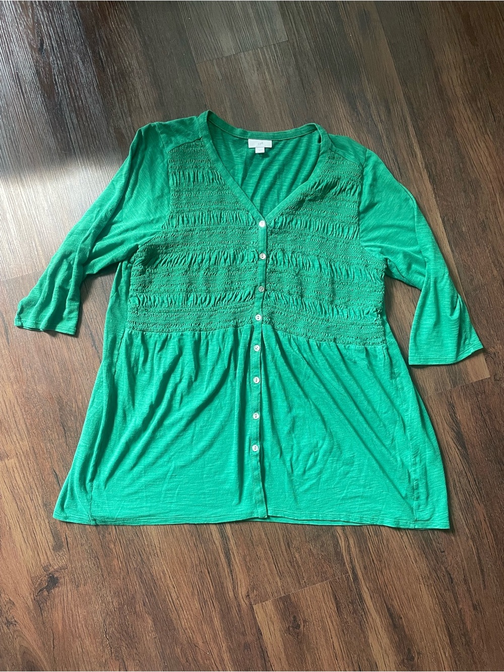 J. Jill LARGE Smocked Button-Front Knit Tunic Top Emerald Green St. Patrick’s